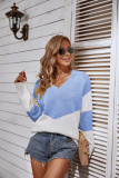 V Neck Wave Color Block Pullover Sweaters