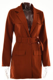 Plain Lapel Collar Open Pockets Jacket