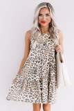 Leopard Print Layered Ruffled Sleeveless Mini Dress