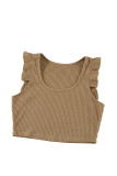 Brown Ruffle Strap Ribbed Sleeveless Crop Top