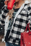 Black Plaid Print Fleece Button Jacket
