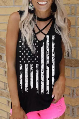 Black American Flag Criss Cross Tank Top