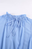 Sky Blue Sleeveless V Neck Ruffled Swing Mini Dress