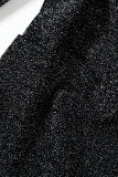 Asymmetric Hemline V Neck Metallic Plus Size Dress