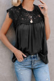 Black Crochet Lace Trim Splicing Casual Blouse