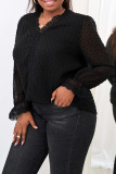 Black Swiss Dot Lace Splicing Plus Size Blouse
