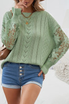 Green Crochet Lace Pointelle Knit Sweater