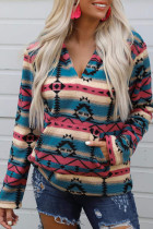 Blue Stripes Aztec Print Furry Hoodie