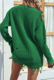 Ripped Raw Edge V Neck Plain Knit Sweaters