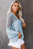 Sky Blue The Du Jour Crochet Blouse