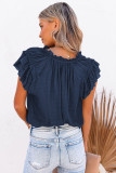 Blue Tiered Ruffled Drawstring V Neck Top