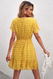 Yellow Polka Dot V Neck Ruffled Short Sleeves Mini Dress