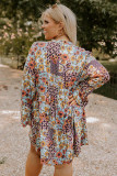 Multicolor Boho Floral Pattern Babydoll Plus Size Dress