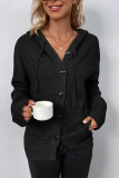 Plain Open Button Drawstring Hooded Sweater Cardigans