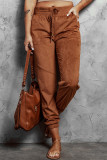 Brown High Waist Drawstring Jogger Pants