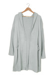 Gray Open Front Hooded Sweater Cardigan