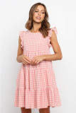 Pink Plaid Ruffled Mini Dress