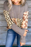Leopard Splicing Waffle Blouse