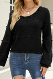 Plain U Neck Cute Cord Ball Sew In Knit Sweaters
