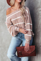 Off Shoulder Pin Striped Knit Sweaters