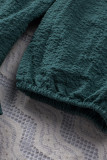 Green Ruffled Smocked 3/4 Sleeve Square Neck Blouse