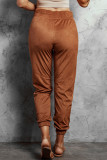 Brown High Waist Drawstring Jogger Pants