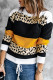 Orange Crewneck Leopard Color Block Knit Pullover Sweater