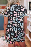 Black Leopard Tee and Drawstring Shorts Lounge Set