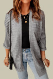 Grey Ribbed Open Front Knit Cardigan