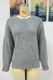 Plain Hem Side Split Knit Pullover Sweater