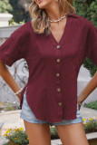 Button Down V Neck Cotton Blend Tops Unishe Wholesale