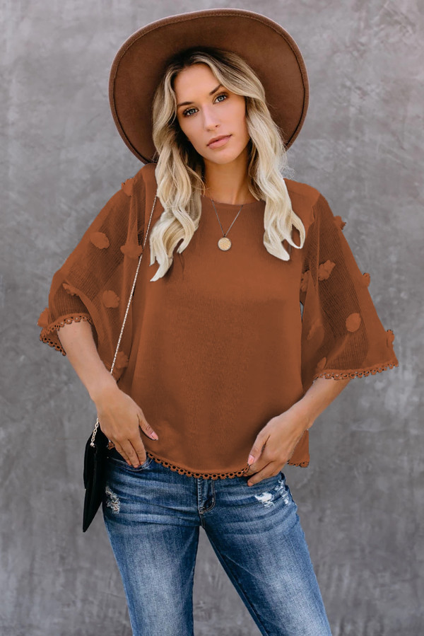 Crew Neck Kimono Sleeve Knit Top