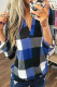 Blue Contrast Plaid V Neck Long Sleeve Top