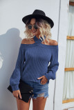 Cold Shoulder Halter Plain Knit Sweaters