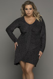 Asymmetric Hemline V Neck Metallic Plus Size Dress