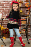 Little Girls Plaid and Leopard Colorblock Long Sleeve Top