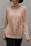 Hollow Out Sleeve Tassle Knit Sweater