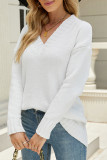 V Neck Plain Texture Knit Sweaters