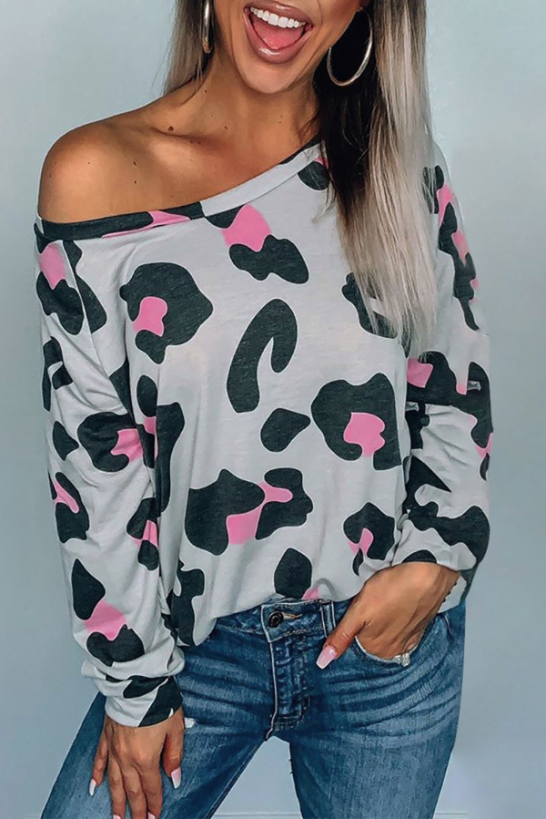 Gray Leopard Long Sleeve Top