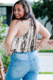 Plus Size Snakeskin Lace Splicing Spaghetti Strap Tank Top