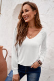 White Sheer Stripe V-Neck Top