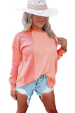 Pink Solid Color Patchwork Long Sleeve Top