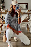 Contrast Trimmed Striped Drop Shoulder Sweater