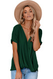 Green Short Sleeves Drape Knit Top