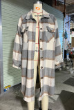 Button Up Pockets Plaid Long Coat
