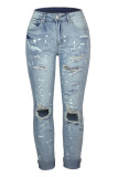 Wash Distressed Straight Leg Denim Pants Wholesale Boutique
