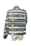 Aztec Print Lapel Pockets Short Jacket Coat