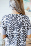 Sky Blue Fierce Leopard Print Color Blocking Tee