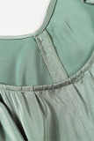 Green Spaghetti Strap Ruffled Satin Maxi Dress