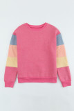 Rose Colorblock Long Sleeve Pullover Sweatshirt